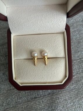 Pearl Cone Stud Earrings, Gold Filled, Minimal Sculptural Pearl Studs